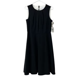 New Calvin Klein A line dress short minimalist classic high neck LBD pleated 8